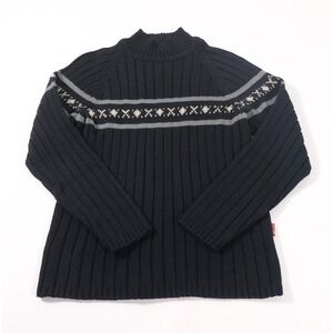 Kenzo Sweater Womens S Black Jeans Ribbed Mock Neck Fair Isle Vintage Y2K